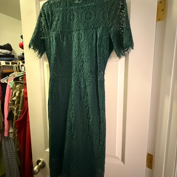 Lulu’s Remarkable Forest Green Sheer Lace Short Sleeve Mini Dress - Picture 5 of 10